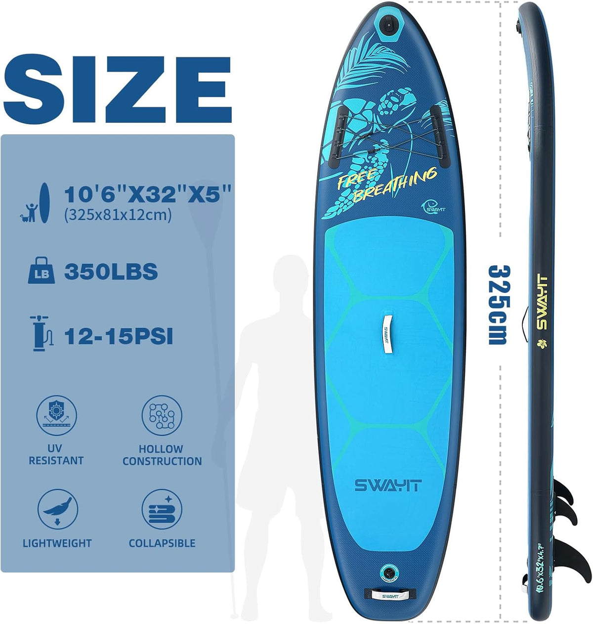 Inflatable Stand Up Paddle Board – Durable SUP for Adults & Youth,33" Wide Blow Up Paddle Board with Paddle, Pump, Backpack,Leash – All Around Stable for All Skill Levels, Carries up to 450 lbs