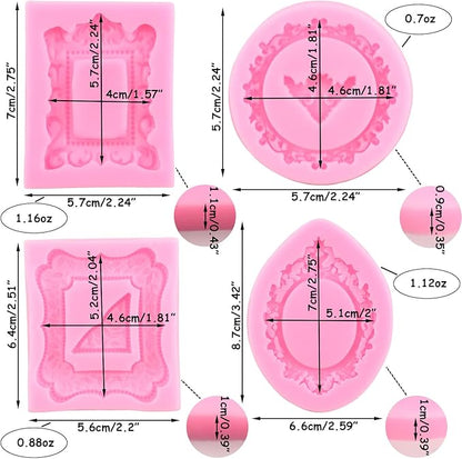 Mujiang Photo Frame Fondant Molds Picture Frames Silicone Mold Vintage Frame Molds For Cake Decorating Cupcake Topper Chocolate Candy Polymer Clay Set Of 4