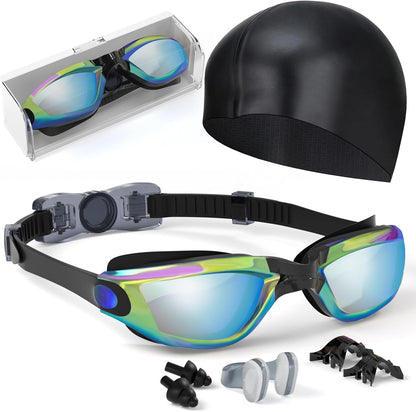 Kids Swim Goggles, Swimming Goggles for Kids Toddlers 3-14 with Swim Cap, Nose Clip, Nose Bridge, Ear Plugs