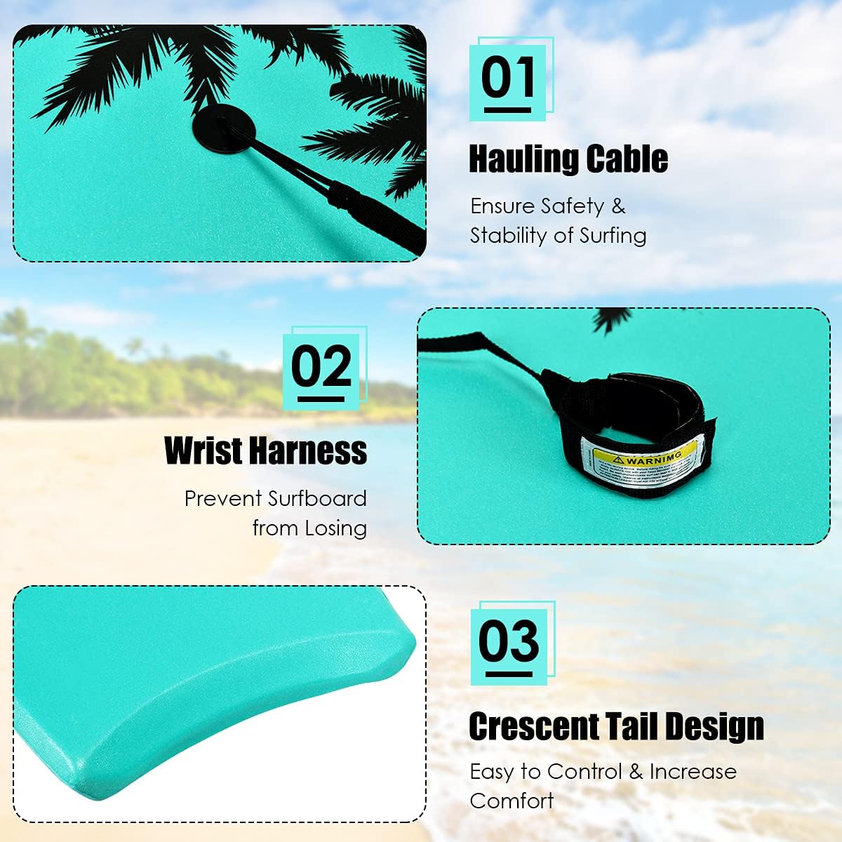 KOTEK 33/37/41 Inch Body Board with Wrist Leash, EPS Core, Dual Channel, HDPE Slick Bottom, Bodyboard for All Skill Levels & Wave Conditions