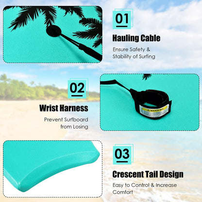 KOTEK 33/37/41 Inch Body Board with Wrist Leash, EPS Core, Dual Channel, HDPE Slick Bottom, Bodyboard for All Skill Levels & Wave Conditions
