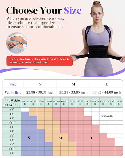 Posture Corrector for Women and Men, Full Back Support Brace, Adjustable Shoulder Straightener, Improving Posture, Relief Upper and Lower Back, Neck Pain, Full Black, Small
