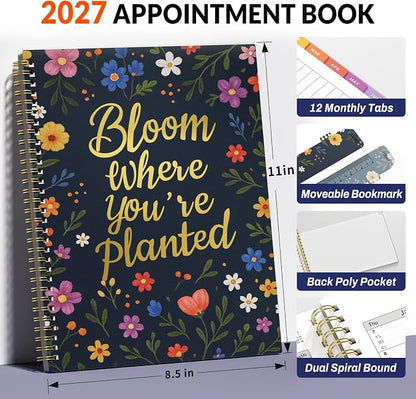 SUNEE 2027 Appointment Book, Quarter-Hourly, Weekly Monthly Planner, 8.5"x11",Navy Flower