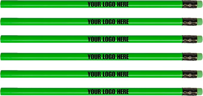 Custom Round Neon Pencil. Promotional Personalized Imprinted Round Neon Pencils. Custom Printed Name/Business/Event Information (Neon Green, 1000 Count, Pack of 1)