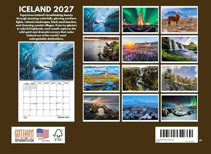 Iceland Calendar 2027 Icelandic Gifts Monthly Wall Calender 12 Month