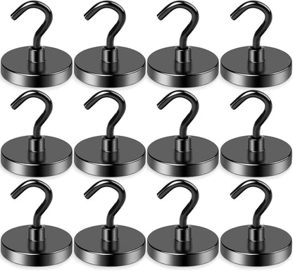 LOVIMAG Magnetic Hooks,100lbs Magnetic Hooks for Cruise Cabins, Cruise Essentials Must Haves for Travel, Strong Magnets with Hooks for Hanging, Heavy Duty Magnets with Epoxy Coating-12 Pcs
