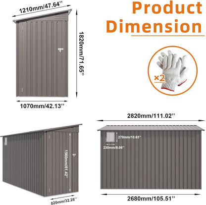 4x9 FT Lean to Shed with Windows, Metal Sheds & Outdoor Storage with 6 Vents and 1 Side Open Door, Outdoor Storage Shed Waterproof for Backyard, Garden, Patio, Gray