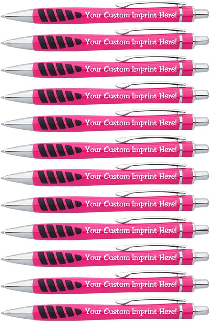 ExpressDesigns™ - Your Name or Imprint on our Custom Printed Addison Ballpoint Pen - Rubber Grip For Writing Comfort And Control, black ink, medium point - 12 Pack (Pink)