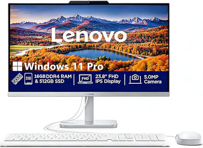 Lenovo 24" All-in-One Desktop Computer | Intel Core i3-N305 (8 Cores, Beat i5-1140G7) | 16GB RAM, 1TB SSD | WiFi 6 | UHD Graphics | Stunning IPS FHD Display, Lifetime Office 365 for Web