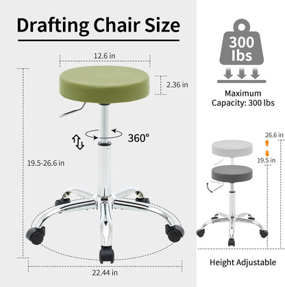 Office Drafting Chair, Adjustable Drafting Stool on Wheels 19.5’’-26.6’’, Green Salon Rolling Chair (Green)
