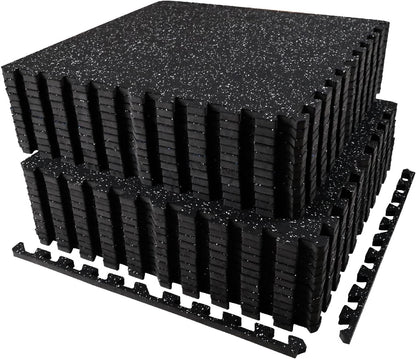 AIRHOP 0.56in Thick 96 Sq Ft Exercise Equipment Mats, 24 Tiles Upgraded Rubber Top with High Density EVA Foam, Large Interlocking Puzzle Gym Flooring for Home Gym, Heavy Weight Workout, 24 x 24in