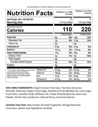 NutHouse! Granola Company - Premium Blueberry Crumble Granola | Certified Gluten-Free, Non-GMO, Kosher | Vegan, Soy-Free | 11.5 oz. Bag (1-Pack)