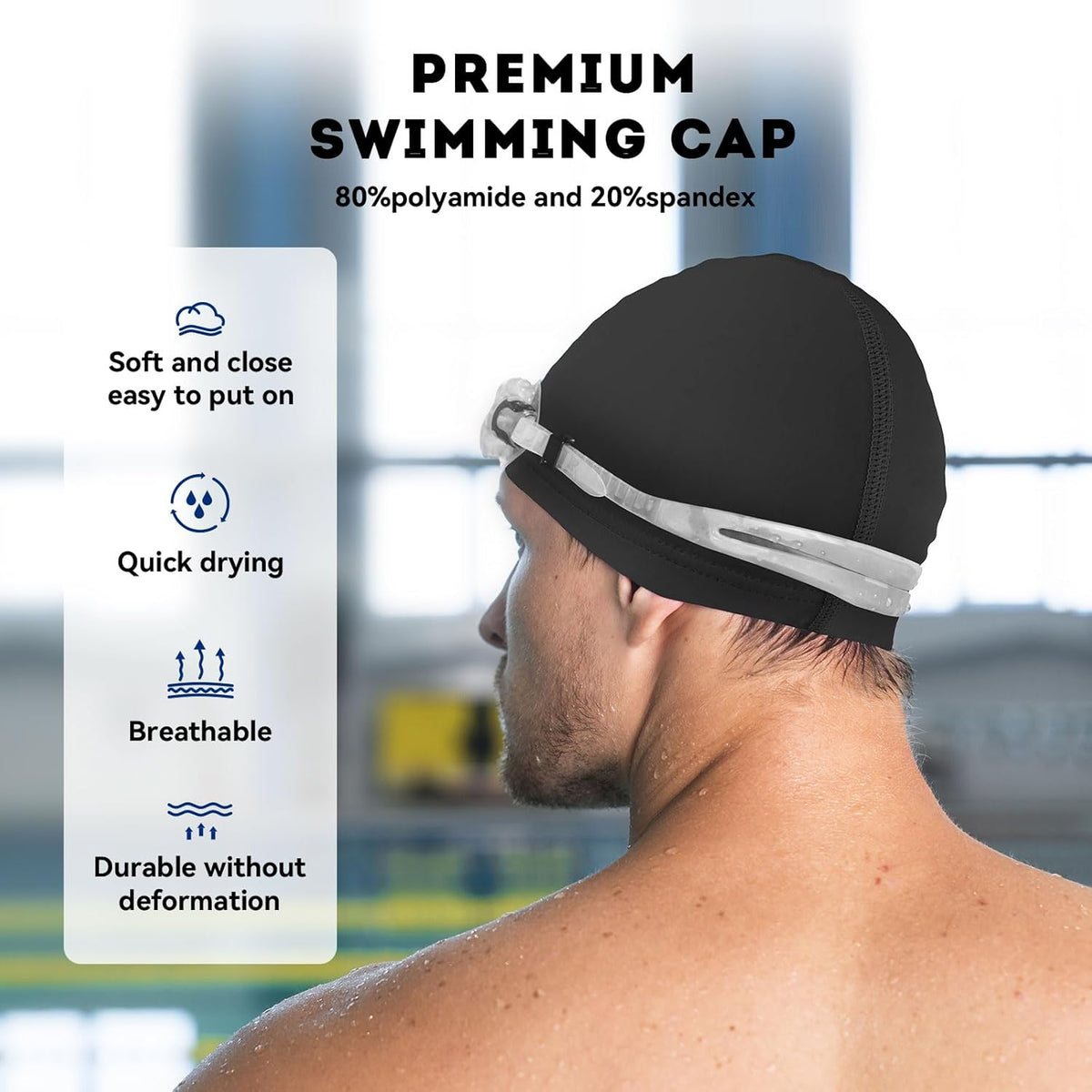 Swim Cap for Men Women Adult, High Stretch Fabric Swim Cap, Swimming Caps Non-Waterproof
