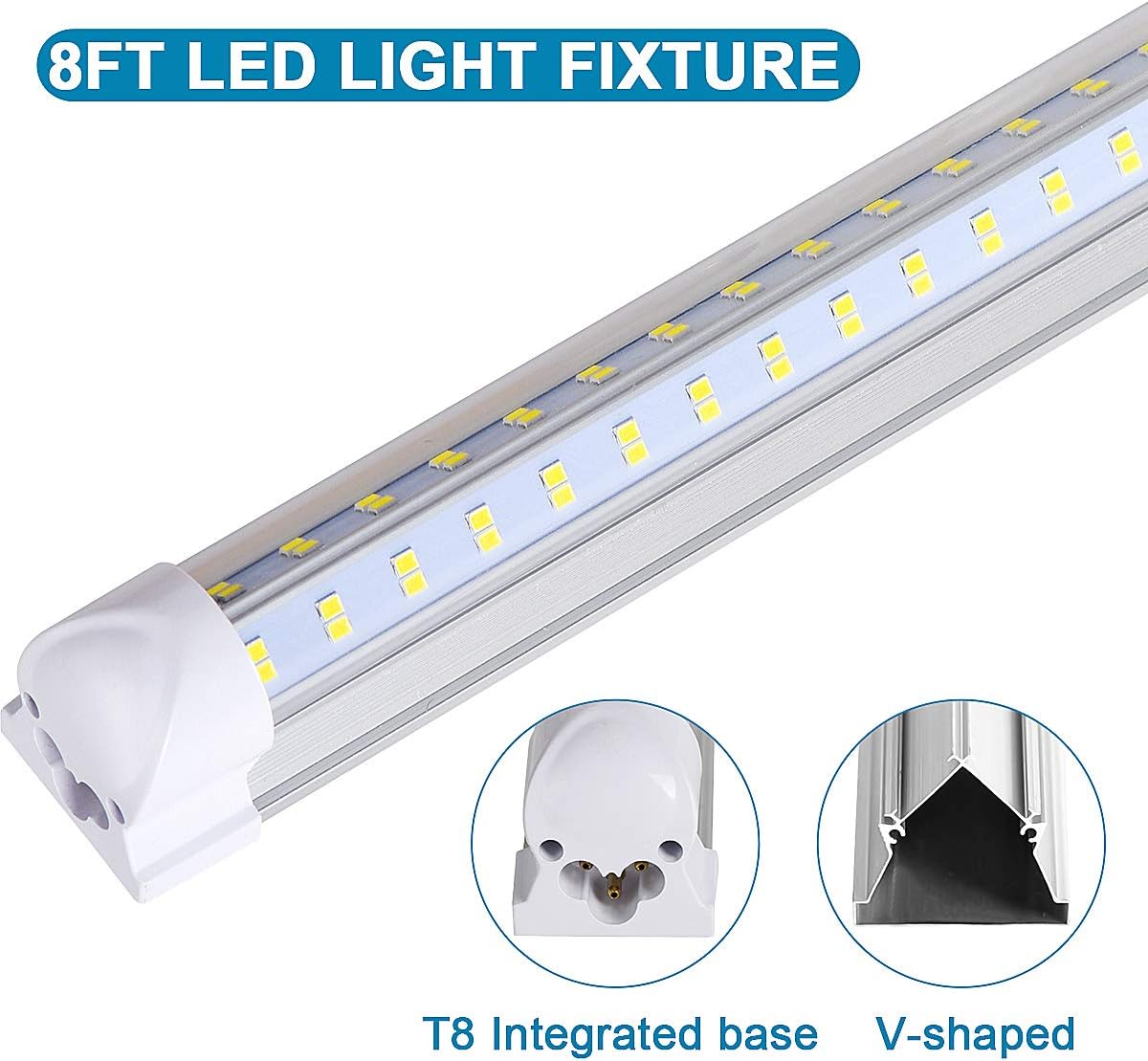 20 Pack, 8FT Led Shop Light, 144W 6000K 19800LM Clear White, Led Shop Light 8FT 110V Linkable Integrated V-Shape for Shop Garage, Warehouse