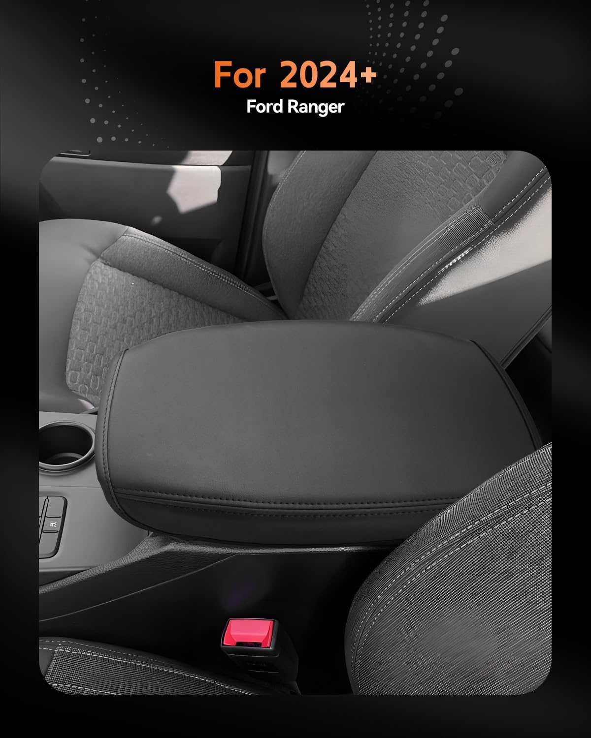 CDEFG for Ford Ranger 2024-2025 Center Console Cover Armrest Box Cover for Ranger (XL, XLT, Lariat, Raptor) 2024 2025 Accessories Console Arm Rest Protector Thin Black Leather