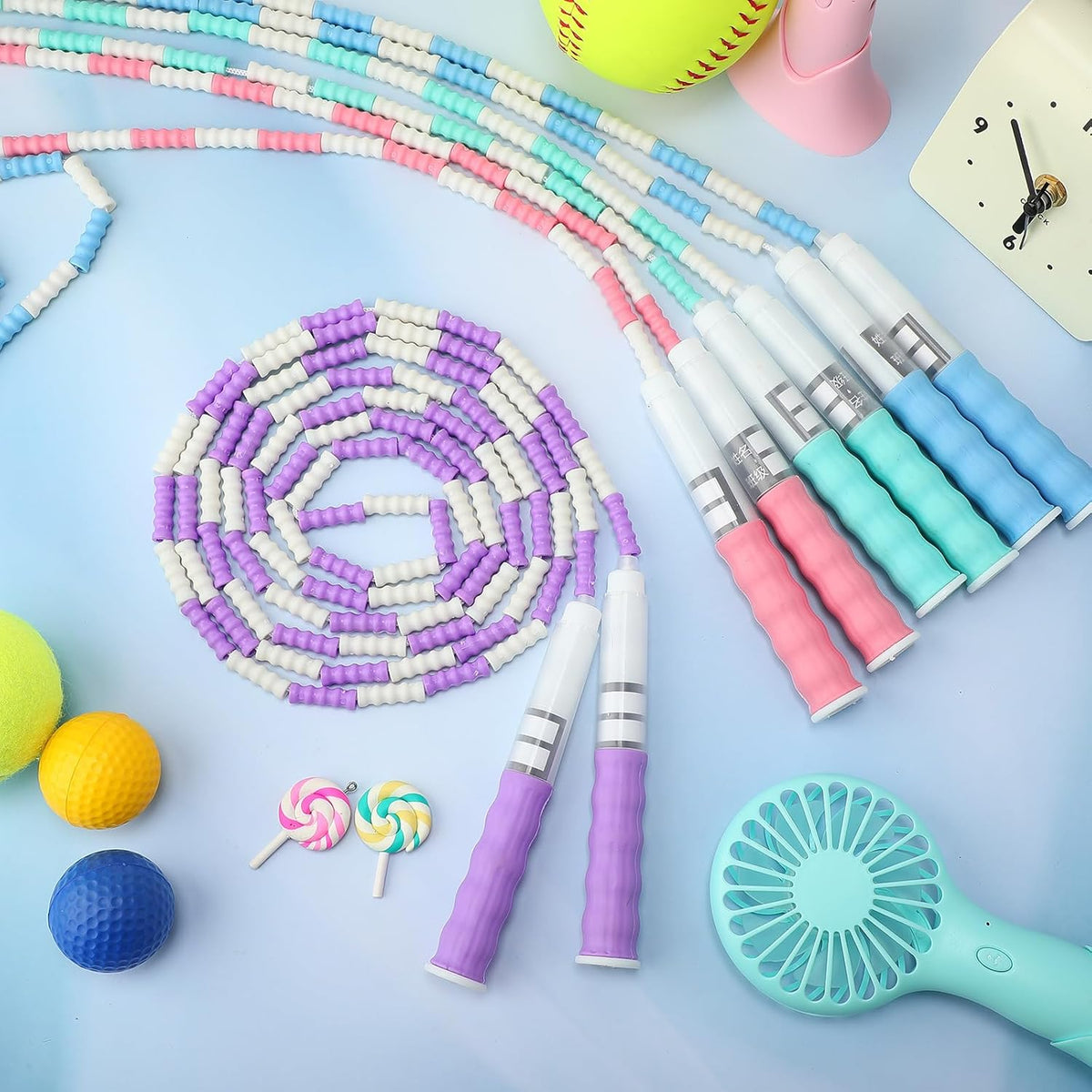 Yunsailing 20 Pack Jump Ropes for Adults Kids, 9.2 Feet Adjustable Length Free Segmented Skipping Rope Bulk Soft Beaded Jumping Ropes for Women Men Exercise Training Workout Weight Loss