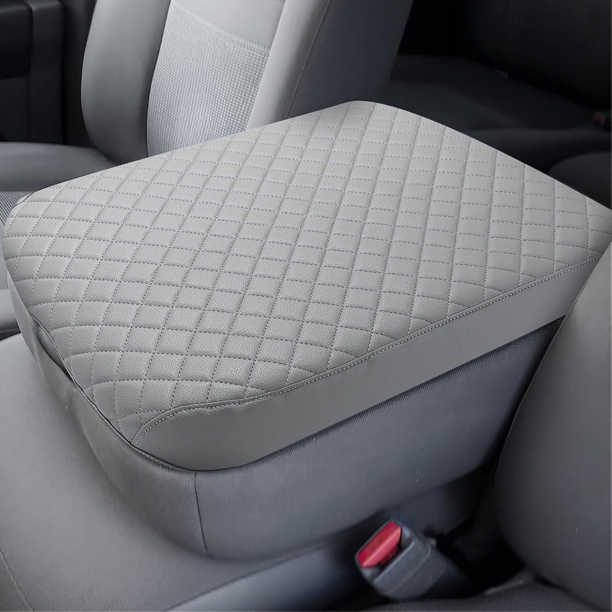 ISSYAUTO Center Console Cover Compatible with 2002-2012 Ram 1500 2500 3500 Jump Seat Console, Leather Armrest lid Cover Arm Rest Covering for Car, Durable Middle Console Cover, Gray