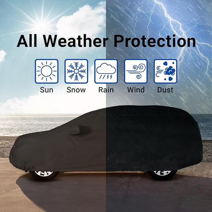iCarCover Premium Plus SUV Car Cover Waterproof All Weather Rain Snow UV Sun Protection, Pilot, LR4, LX 570, 600, GV80, Flex, Land Cruiser, Model X, Size S52 (See Size Chart) Stripe - Black/Gray