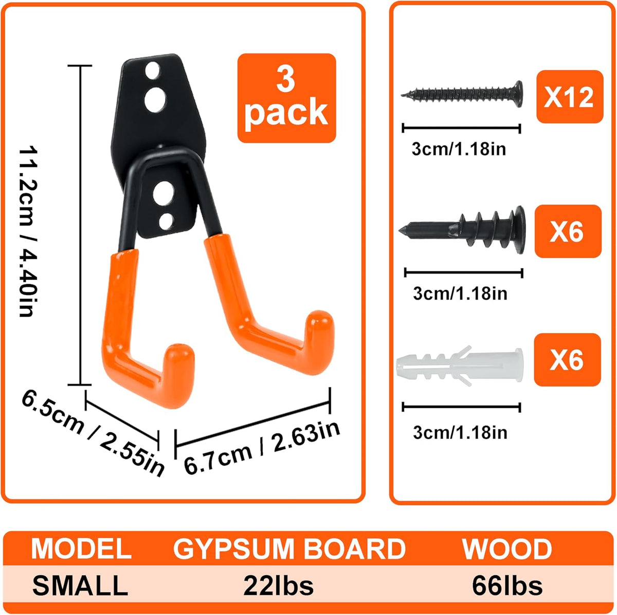 QUELIEN 3 Pack Garage Wall Hooks – 2.5in Heavy-Duty Cord Organizers for Garage Storage, Hose Holder, and Organization – Durable, Space-Saving Design for Home, Garage, and Workshop Use