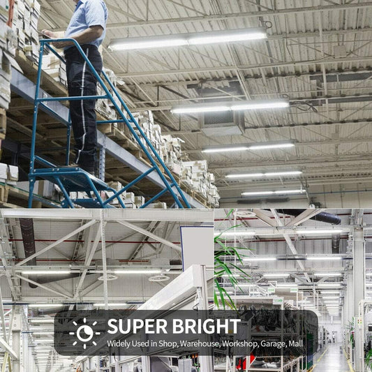 (6-Pack) 8ft LED Shop Light Fixture, 144W 18500LM 6000K, Cold White, U Shape, Clear Cover, Hight Output, Linkable Shop Lights, T8 LED Tube Lights, 8 LED shop lights for garage 8 foot with plug
