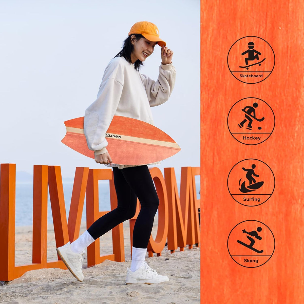 XCMAN Surf Balance Board Trainer with Roller Wooden Exercise Balancing Stability Trainer - Non Slip Surface for Adults Kids|Balance Board for Surfing,Snowboarding,Skateboarding,Hockey,Yoga Training