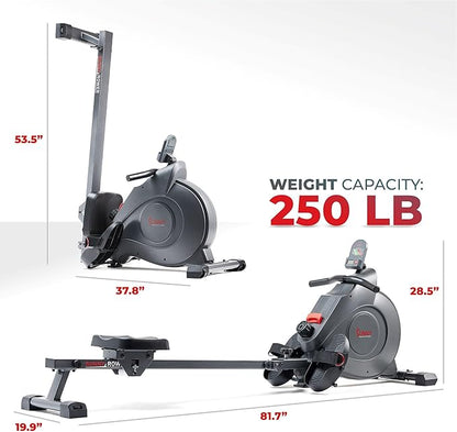 Sunny Health & Fitness Smart Magnetic Rowing Machine with Extra Long Rail