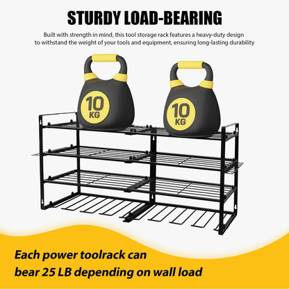 Wall Mount Power Tool Organizer, 4 Layer 8 Drill Hangers Storage Rack, Tool Organizers and Storage for Garage, Workshop, Pegboard, Shed - 33 inch