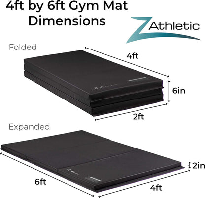 Z Athletic Folding Mat for Gymnastics, Tumbling, Cheerleading, and More, 4 Ft x 6 Ft x 2 In