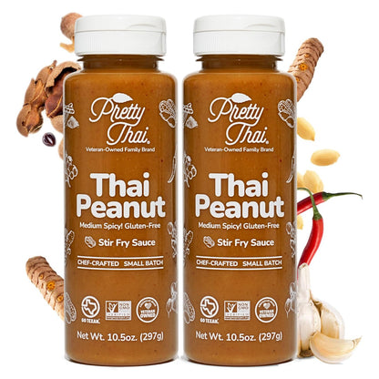 Pretty Thai Peanut Sauce, Gluten Free Certified Non-GMO Vegan Authentic Stir Fry, Dressing, Rice Seasoning, Condiment & Dipping Sauce, 100% Natural (Pack of 2)