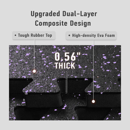 0.56in Thick 96 Sq Ft Exercise Equipment Mats, 24 Tiles Upgraded Rubber Top with High Density EVA Foam, Large Interlocking Puzzle Gym Flooring for Home Gym, Heavy Weight Workout, Black & Purple