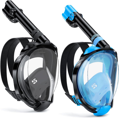 W WSTOO Full Face Snorkel Mask Adults,Suitable for Beginners Dry Top Snorkeling Gear,Can Your Mouth or Nose to Breathe,180 Degrees Panoramic View,Anti-Fog Anti-Leak,Summer Travel and Vacationing Gifts