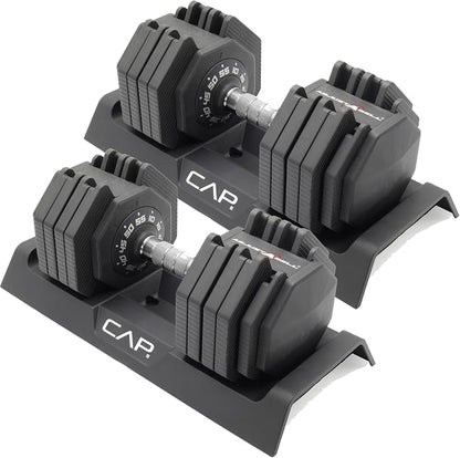 CAP ADJUSTABELL Adjustable Dumbbell Set, Premium Quick Select Adjustable Weights for Strength Training, Singles & Pairs, 12.5 LB, 25 LB & 55 LB, Round & Hex Dumbbells, Multiple Grip Handle Options