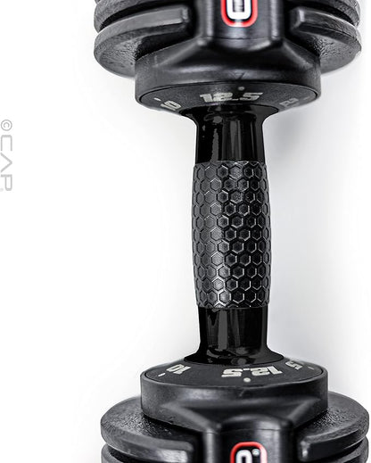 CAP ADJUSTABELL Adjustable Dumbbell Set, Premium Quick Select Adjustable Weights for Strength Training, Singles & Pairs, 12.5 LB, 25 LB & 55 LB, Round & Hex Dumbbells, Multiple Grip Handle Options