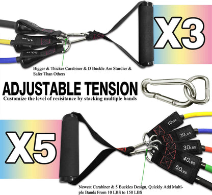 TheFitLife Resistance Bands with Handles - Designed for American Body Types, Exercise Workout Tubes for Men, Women, Includes Large Handles, Ankle Straps, Door Anchor, Fitness Levels