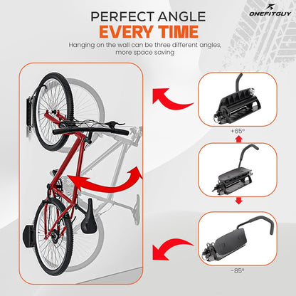 Swivel Bike Wall Mount, Bike Rack Garage, 150° Rotating & Space Saving Vertical Bike Hangers for Storage, Sturdy Bike Stand Holds Up to 66lbs, Easy to Install, 2 Pack