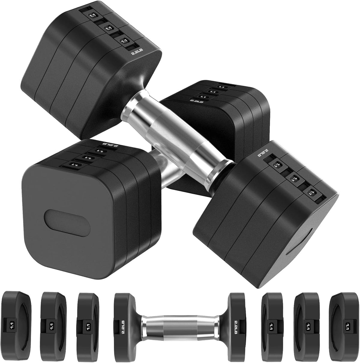 22LBS Adjustable Dumbbells Set, Adjustable Weight Dumbbells with 4 Levels 4.4lb, 6.6lb, 8.8lb, 11lb, Hand Weights Sets for Women/Men Home Gym Full Body Workout