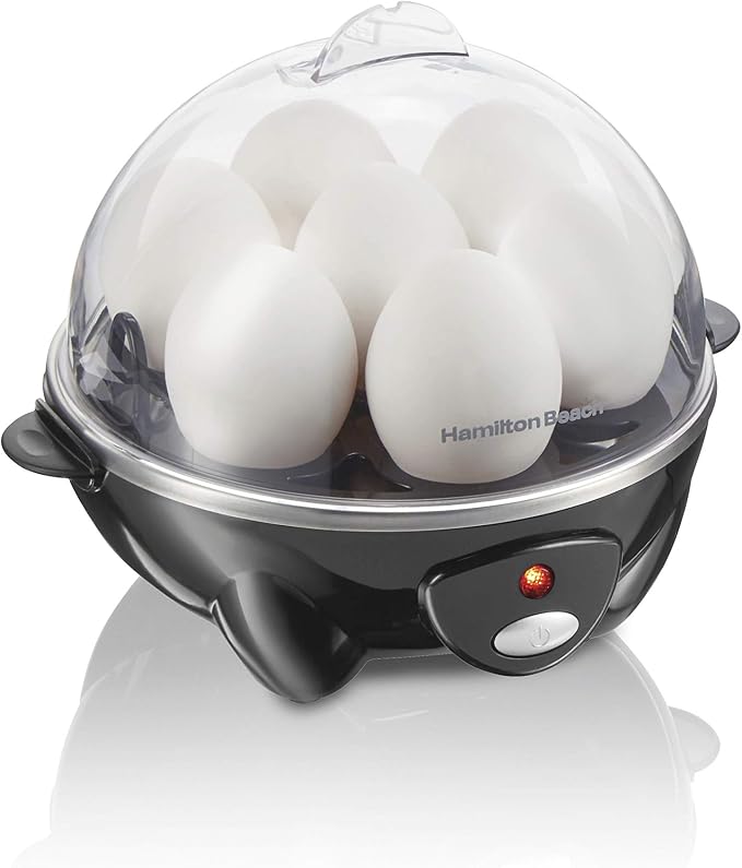 Hamilton Beach 3-in-1 Electric Egg Cooker for Hard Boiled Eggs, Poacher Eggs, Omelet Maker & Vegetable Steamer, Holds 7, Black (25507)