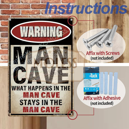 What Happens Here, Stays Here!' Funny Man Cave Decor for Men | 12x8″ Durable Vintage Metal Man Cave Signs Wall Decorations for Basement/Garage/Mancave, 2357