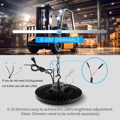 0-10V Dimmable UFO LED High Bay Light,3 CCT Selectable LED Shop Lights with US Plug,240W Power Tunable Garage Light,Waterproof Commercial Bay Lighting for Warehouse Workshop Barn,Pack of 1