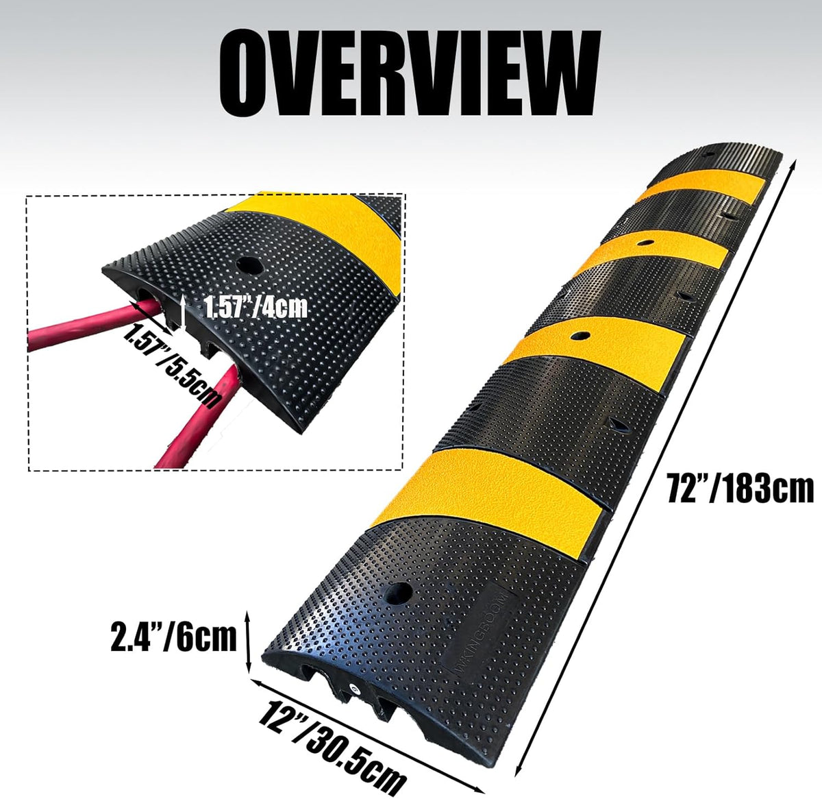 2 Channel Rubber Speed Bumps Humps, 6 Feet Long Traffic Driveway Ramp with 8 Bolts, 22000 lbs Capacity Cable Protector Ramp for Garage Gravel Roads Asphalt Concrete, 2 Packs