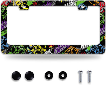 Game License Plate Frame Gamepad License Plate Holder for Car Decorative Parts Stainless Stee License Plate for Standard Us Canada Funny License Plate Frames 12x6 Inch