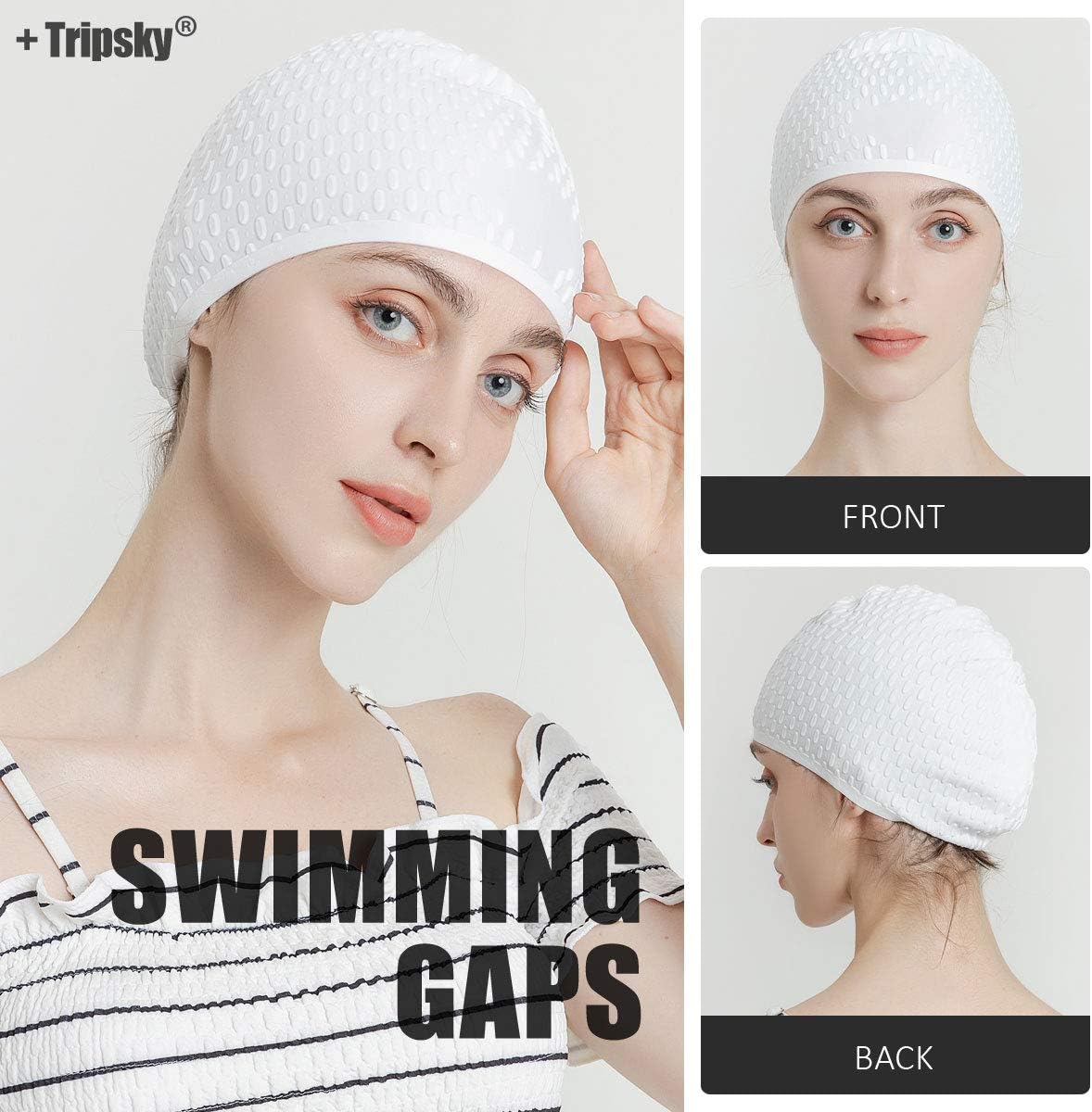 Tripsky Silicone Swim Cap,Comfortable Bathing Cap Ideal for Curly Short Medium Long Hair, Swimming Cap for Women and Men, Shower Caps Keep Hairstyle Unchanged…