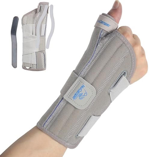 Carpal Tunnel Wrist Brace with Thumb Support, Thumb Brace Spica Splint for De Quervains Tenosynovitis, Tendonitis, Trigger Thumb Splint Wrist Support for Men Women - Right Hand,Gray,S/M
