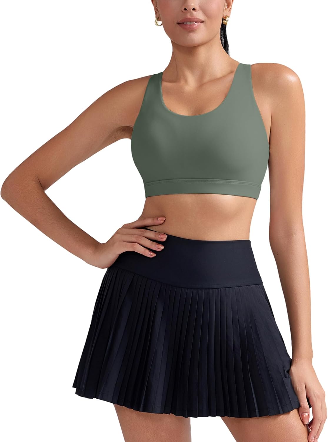 RUNNING GIRL Sports Bra for Women, Criss-Cross Back Padded Strappy Sports Bras Medium Support Yoga Bra with Removable Cups