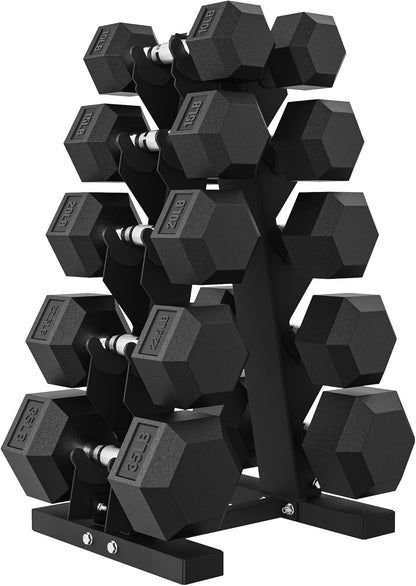 Hex Dumbbell Sets with Rack, 60-550 lb Rubber Encased Exercise & Fitness Dumbbells Set with Rack Option, Hand Weight for Strength Training, Weight Dumbbells