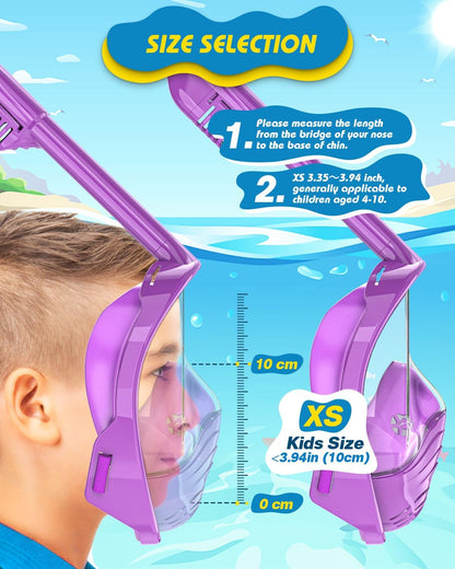 QingSong Kids Snorkel Mask Full Face, Snorkeling Set with Camera Mount, Foldable 180 Degree Panoramic View Snorkeling Gear Anti-Fog Anti-Leak