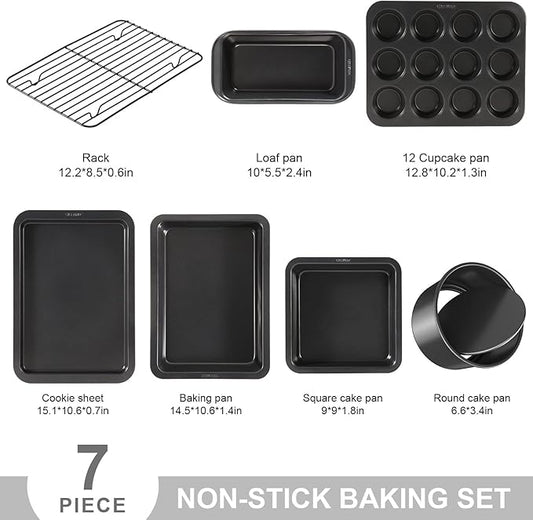 CHEFMADE Bakeware Set, 7-Piece Nonstick Kitchen Baking Set Carbon Steel Oven Bakeware