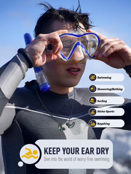Ear Plugs for Swimming Surfing with Lanyard, Block Out Water Let Sound in, Reusable Comfy Custom-fit Swim Waterproof earplugs Men Women for Swimmer Shower Pool Bath Water Sports