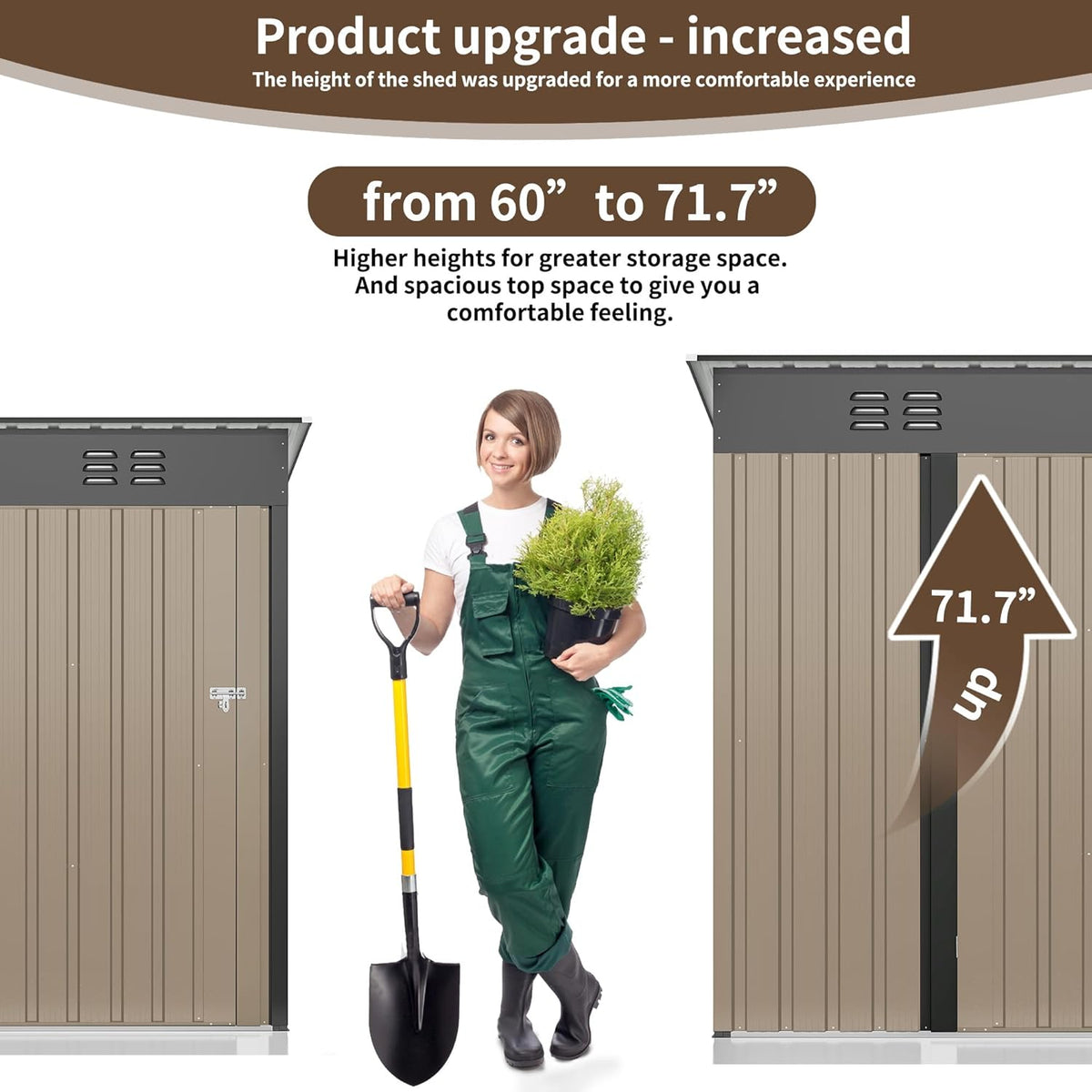 WKM 5x3 FT Outdoor Storage Shed, Utility Metal Tool Storage with Lockable Doors and Updated Frame Structure, Large Metal Garden Shed for Backyard, Patio Lawn,Brown