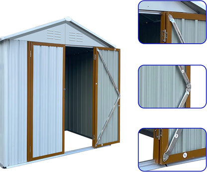 4x6 FT Outdoor Metal Storage Sheds with Apex Roof,Single-Storey Waterproof Roofed Structure Garden Shed w/Lockable Doors,for Lawn Equipment Tool Sundries,White+Yellow